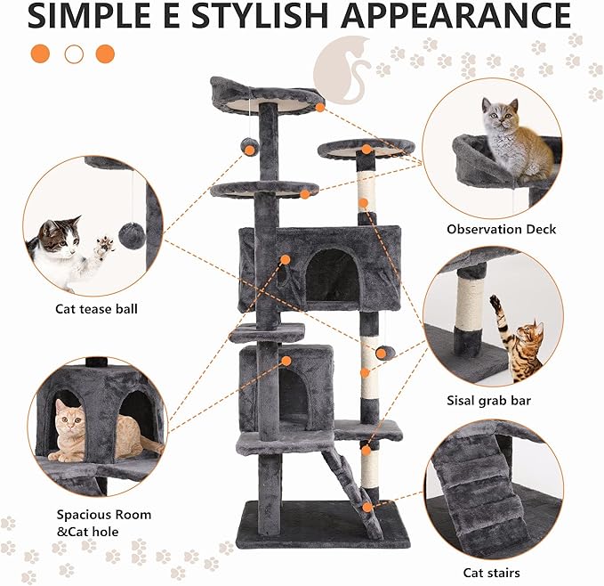 Cat Tree for Indoor Cats, Space Saving Cat Activity Center, Durable Pet Play - Image 3