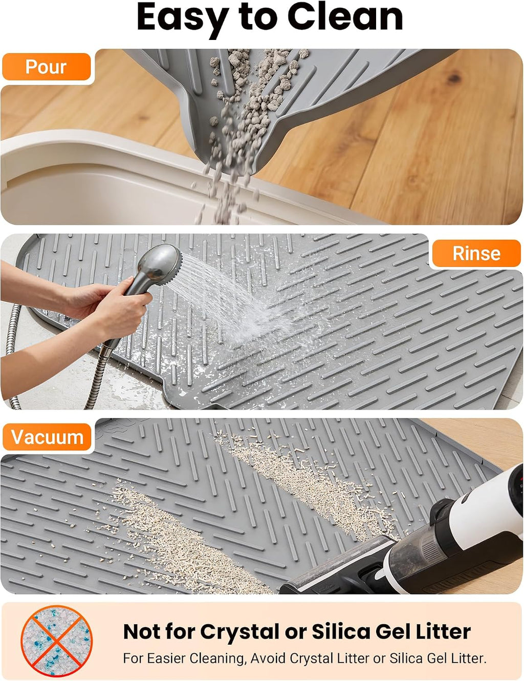 Cat Litter Mat, 47"x37" Extra Large Litter Box Mat, Silicone Mat, Gray