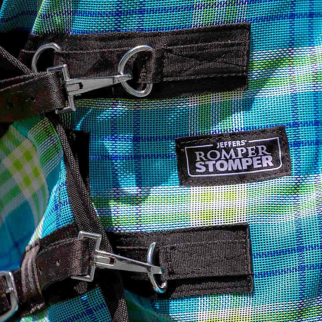 Jeffers Romper Stomper Durable Mesh Fly Sheet for Horses with Detachable Neck, 75" – Heavy Duty Breathable Textilene Mesh Horse Sheet, UV & Insect Protection, Summer Turnout Rug - Turquoise & Lime