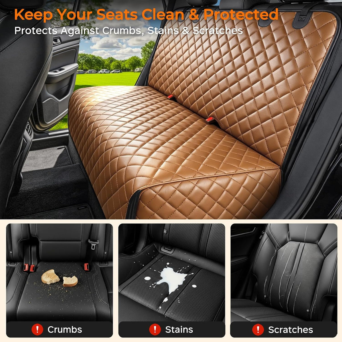 URPOWER Dog Car Seat Cover for Back Seat, Waterproof PU Leather