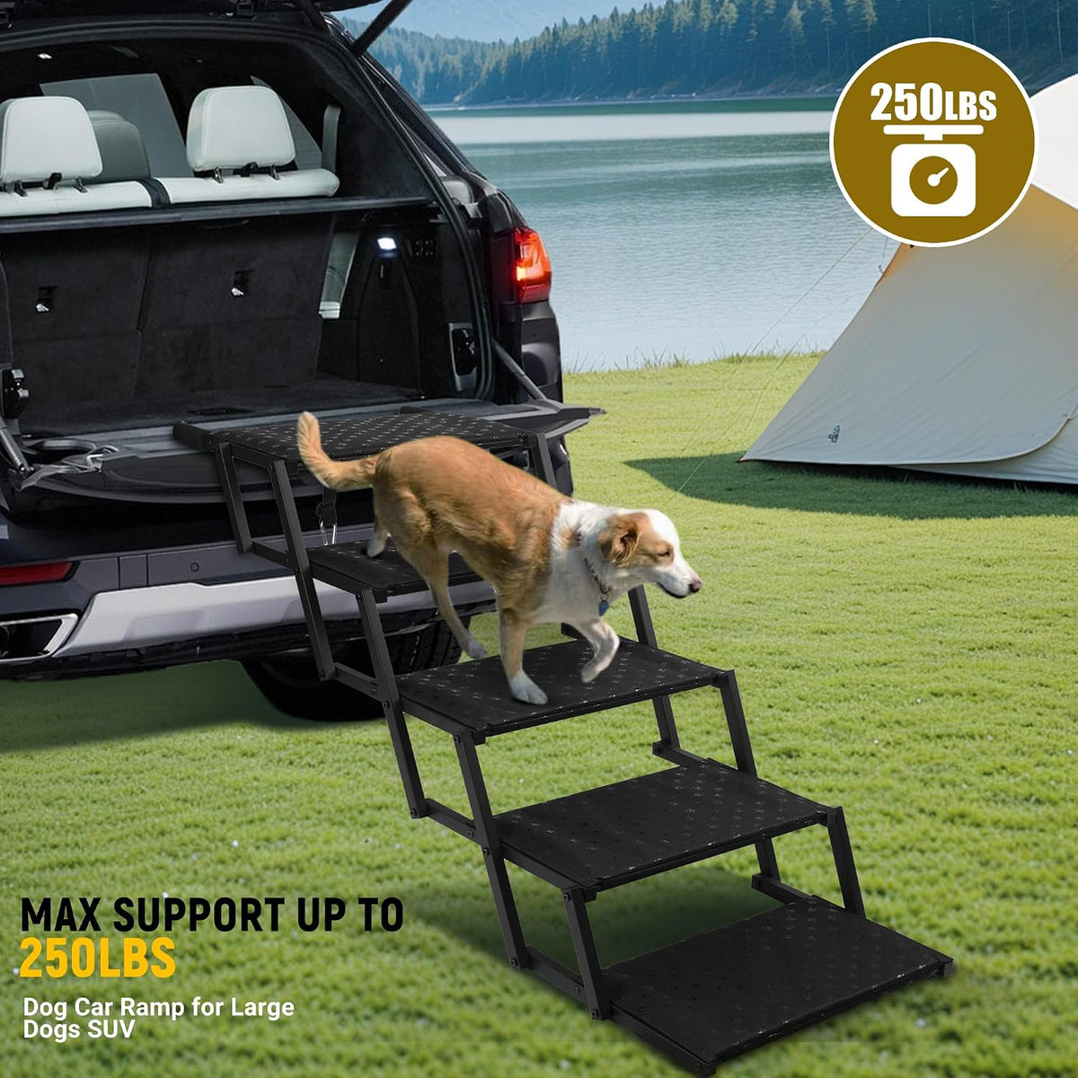 Foldable Dog Steps for Car SUV Truck - 5-Step Wide Stairs for Large Dogs
