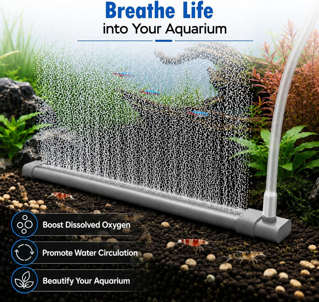 Aquarium Air Bubble Strip, Fine Bubble Wall Air Stone Bar for Fish Tank, High Dissolved Oxygen Diffuser, Aeration Bubbler Decorations for Freshwater & Saltwater Tanks (6.3 Inch)