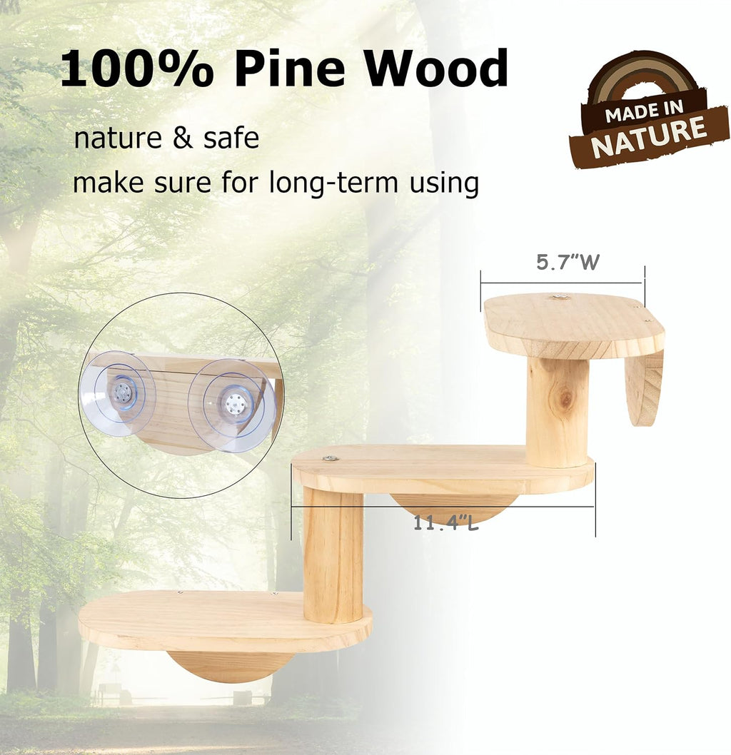 Cat Window Ladder, 3-Level Solid Pine Steps for Climbing and Bird Watching