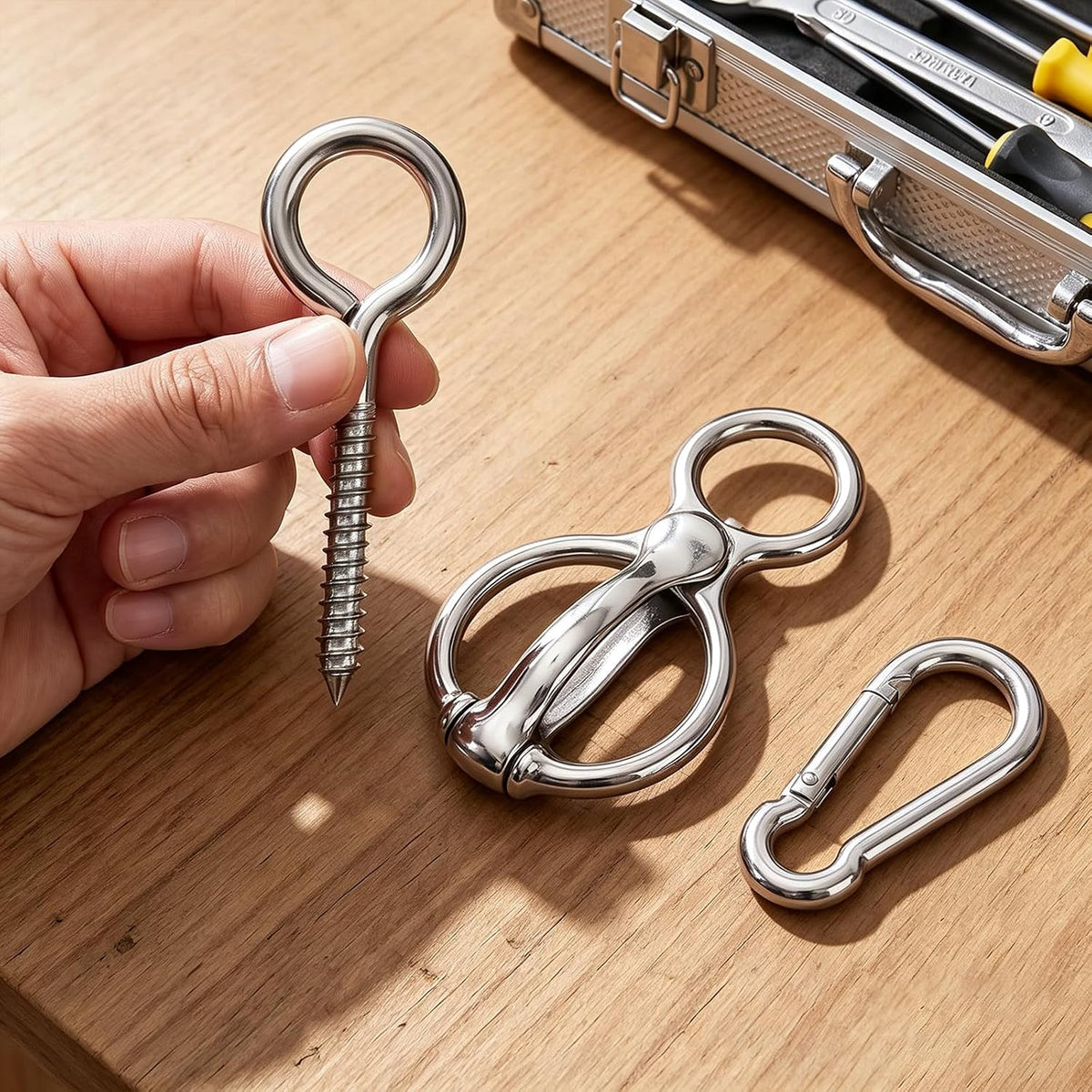 3Pcs Horse Tie Ring, Silver Carbon Steel with Eye Bolt & Swivel Snap Hook