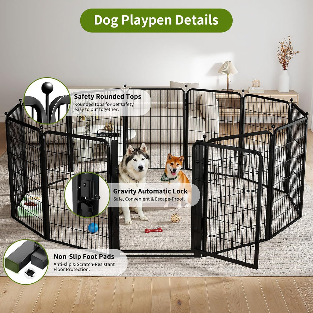Dog Playpens Extra Wide Gate, 40" H 8 Panels Low Threshold Puppy Playpen Heavy Duty Dog Pen, Dog Playpen Outdoor for Yard RV Camping, Black