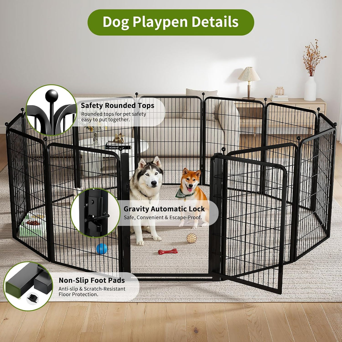 Dog Playpens Extra Wide Gate, 40" H 8 Panels Low Threshold Puppy Playpen Heavy Duty Dog Pen, Dog Playpen Outdoor for Yard RV Camping, Black