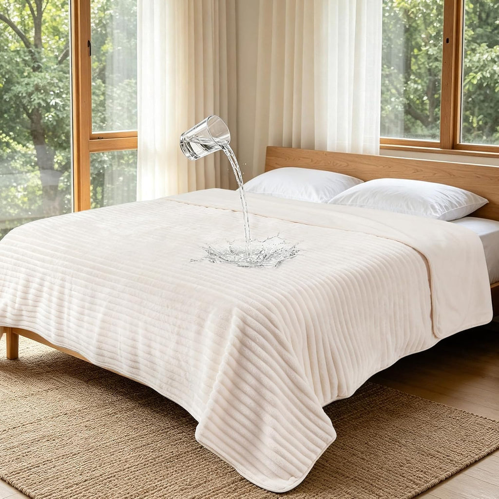 LOOBANI Waterproof Blanket for Queen Bed, Cozy Spill-Proof, 80"x90", Cream