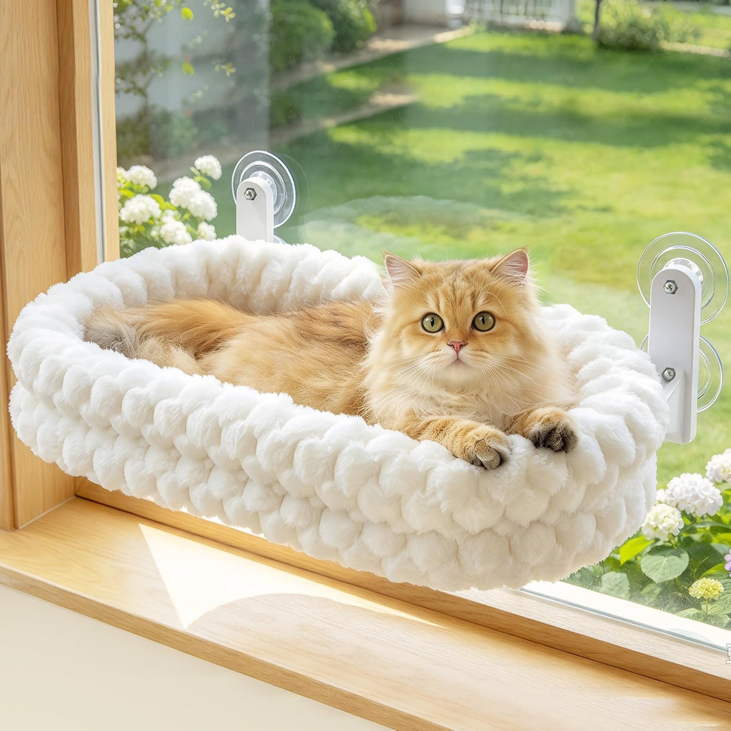 Zoratoo Dual-Sided Bolster Cat Window Perch, Foldable Cloud Cat Bed,M White