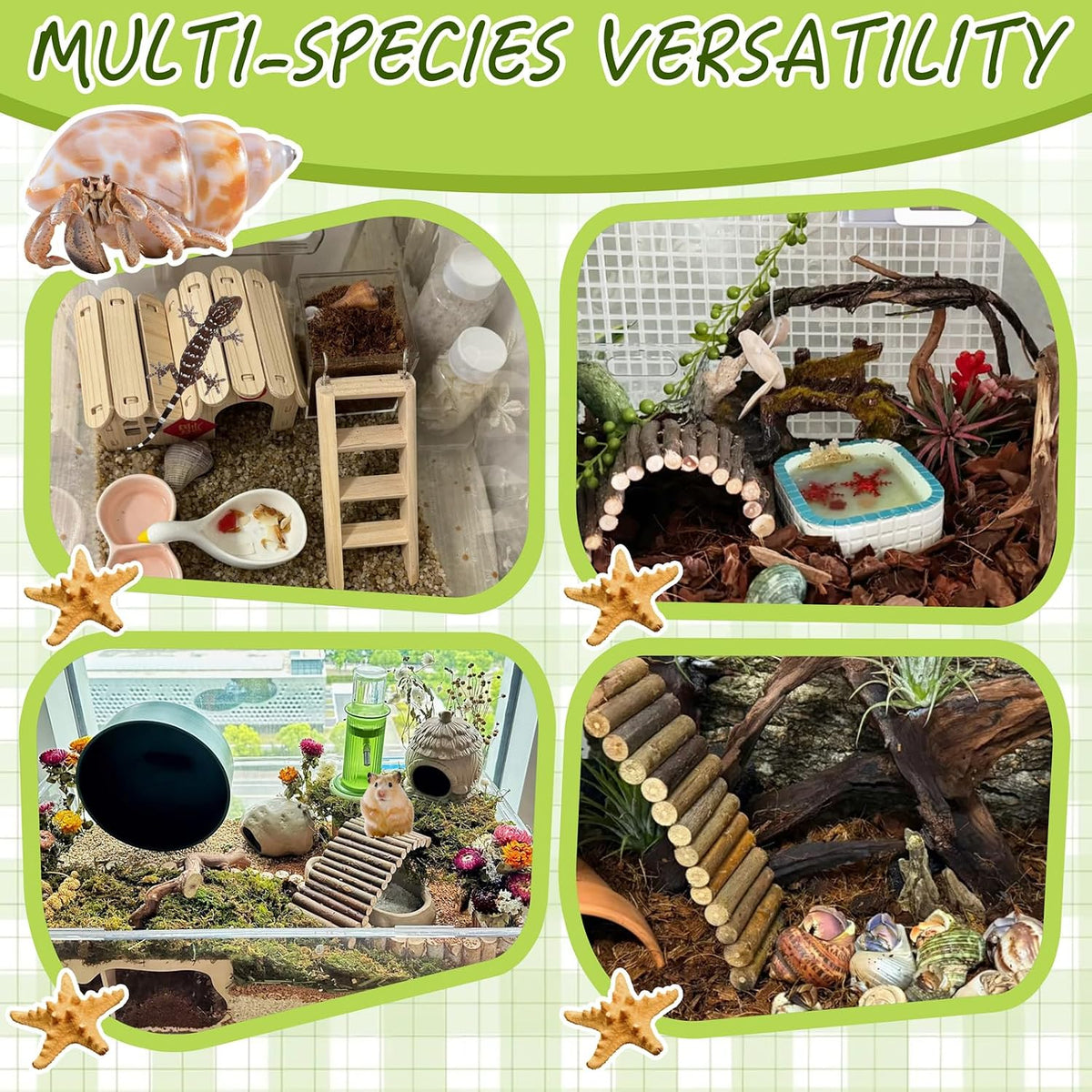 Hermit Crab Kit Hideout Water Pool Tank Decorative Accessories with Palm Tree Decorations Enrichment Toy for Turtles Lizard Frog Gecko Chameleons