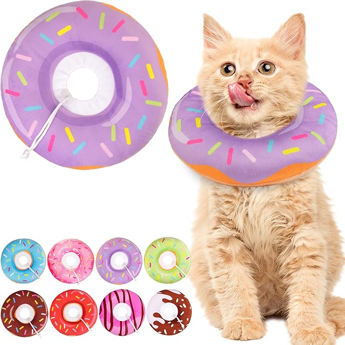 Cat Cone Collar Soft, Cute Cat Donut Collar After Surgery, Adjustable Kitten by Unknown