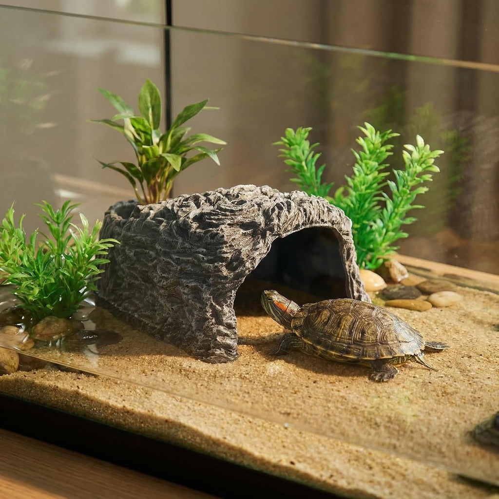 Extra Large Reptile Hideouts Cave, Resin Tortoise Hide Cave, Rock Basking Habitat Decor for Bearded Dragon, Leopard Gecko, Snake, Turtle, Lizard, Frog, Terrarium Aquarium Hideout(Large Size)
