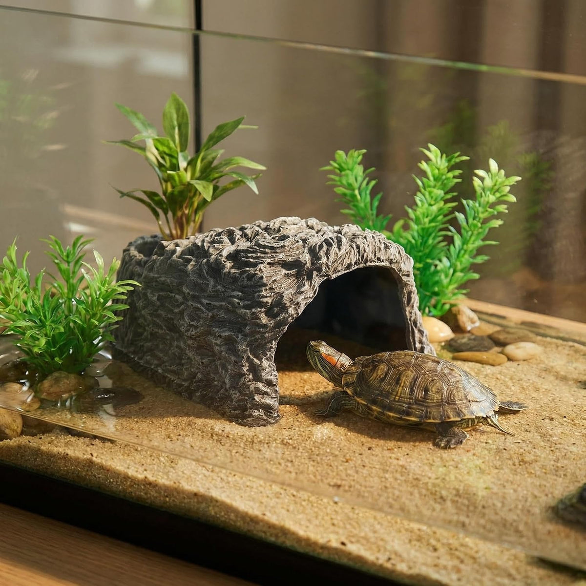 Extra Large Reptile Hideouts Cave, Resin Tortoise Hide Cave, Rock Basking Habitat Decor for Bearded Dragon, Leopard Gecko, Snake, Turtle, Lizard, Frog, Terrarium Aquarium Hideout(Large Size)
