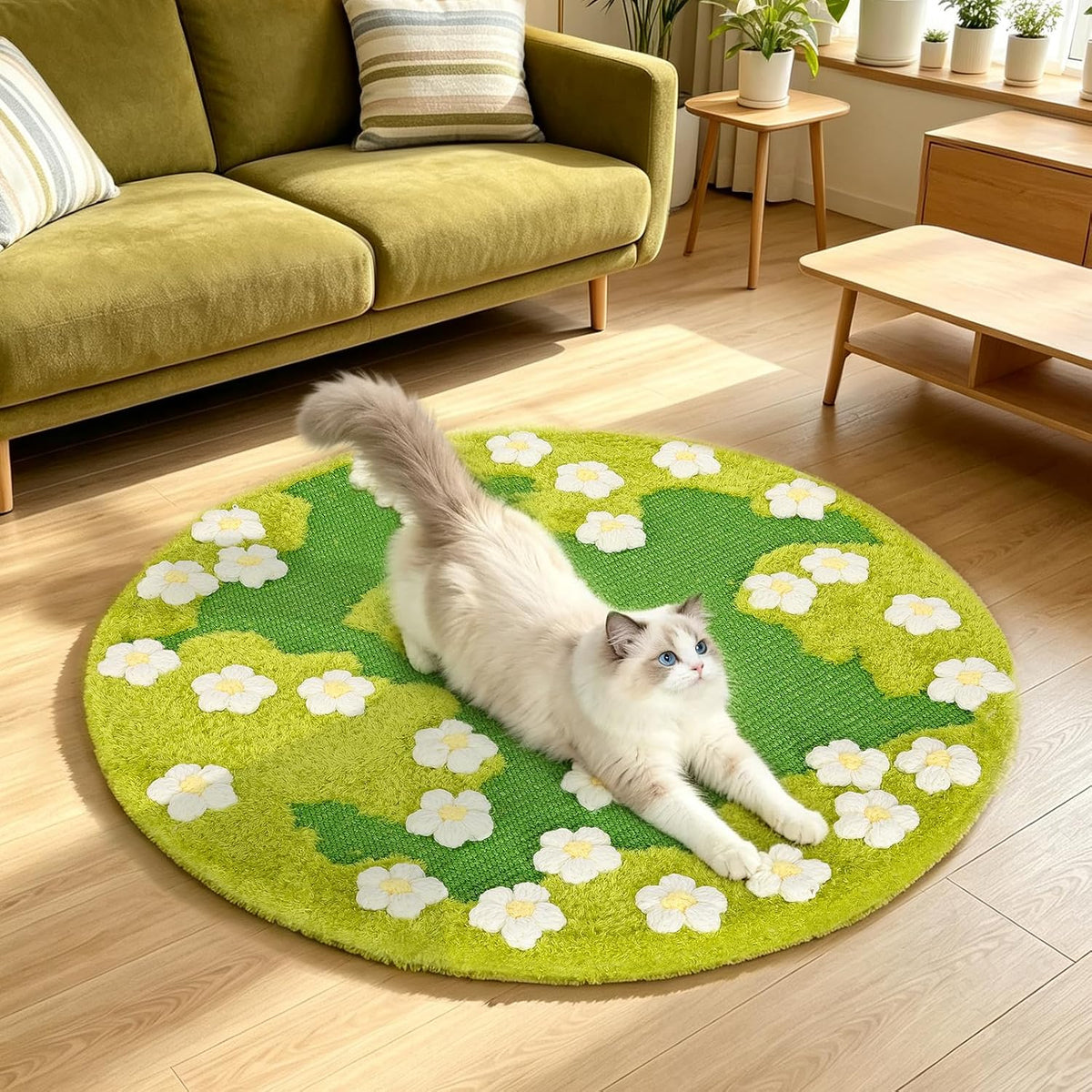 3D Large Cat Scratch Rug Sisal Scratching Mat, Round 31.5 Inch