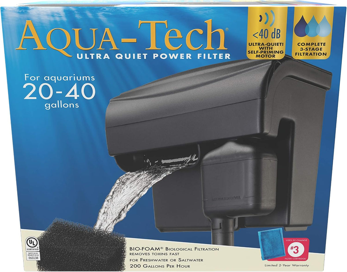 Aqua-Tech Ultra Quiet Power Filter For Aquariums, 20-40 Gallon