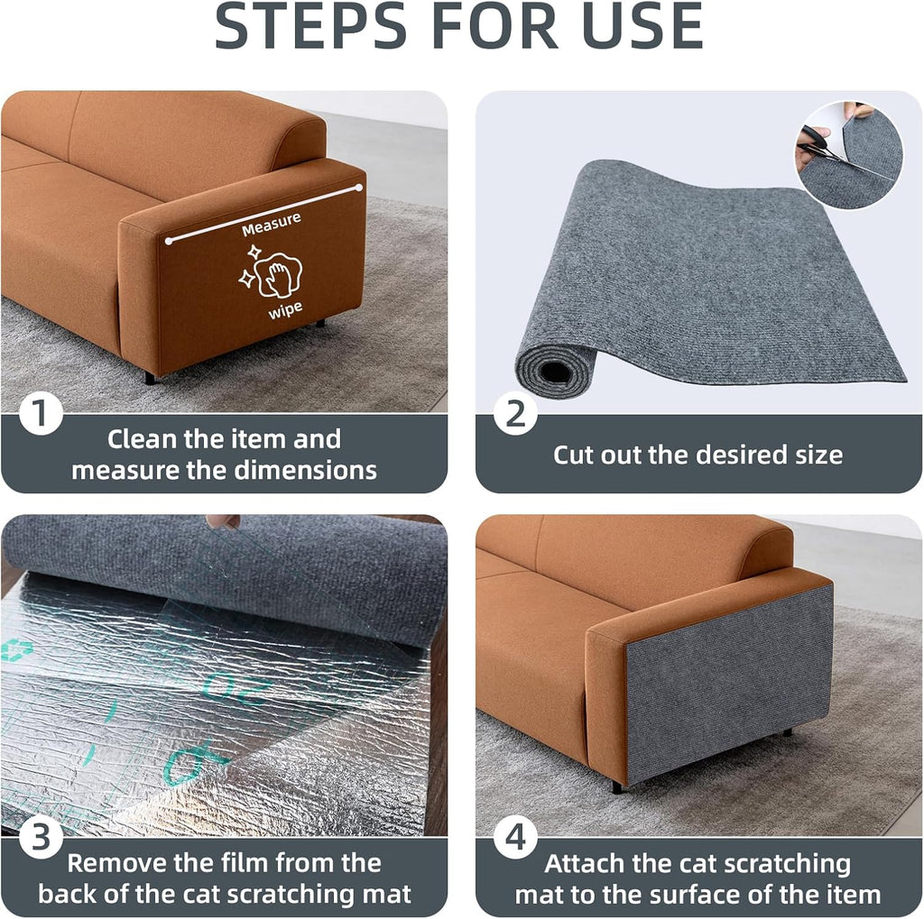 Cat Scratch Furniture Protector for Couch, Self-Adhesive Felt Cat Scratch Pad for Indoor Cats, Wall & Door, Trimmable DIY Cat Couch Protector with Pins (Beige, 39.3 x 15.8 Inch)