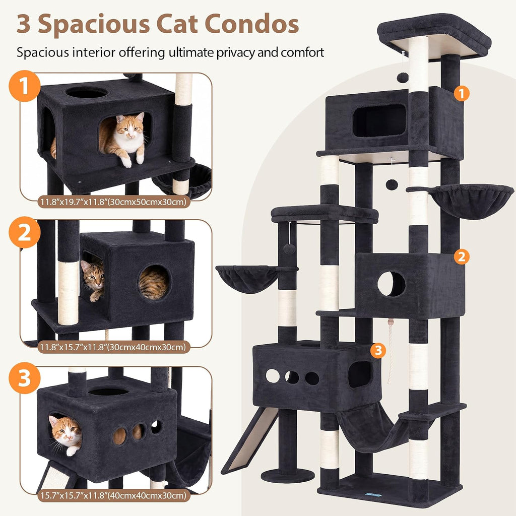 Cat Tree, 89" (225cm) Tall Cat Tower with 3 Cat Condos, GCT808G