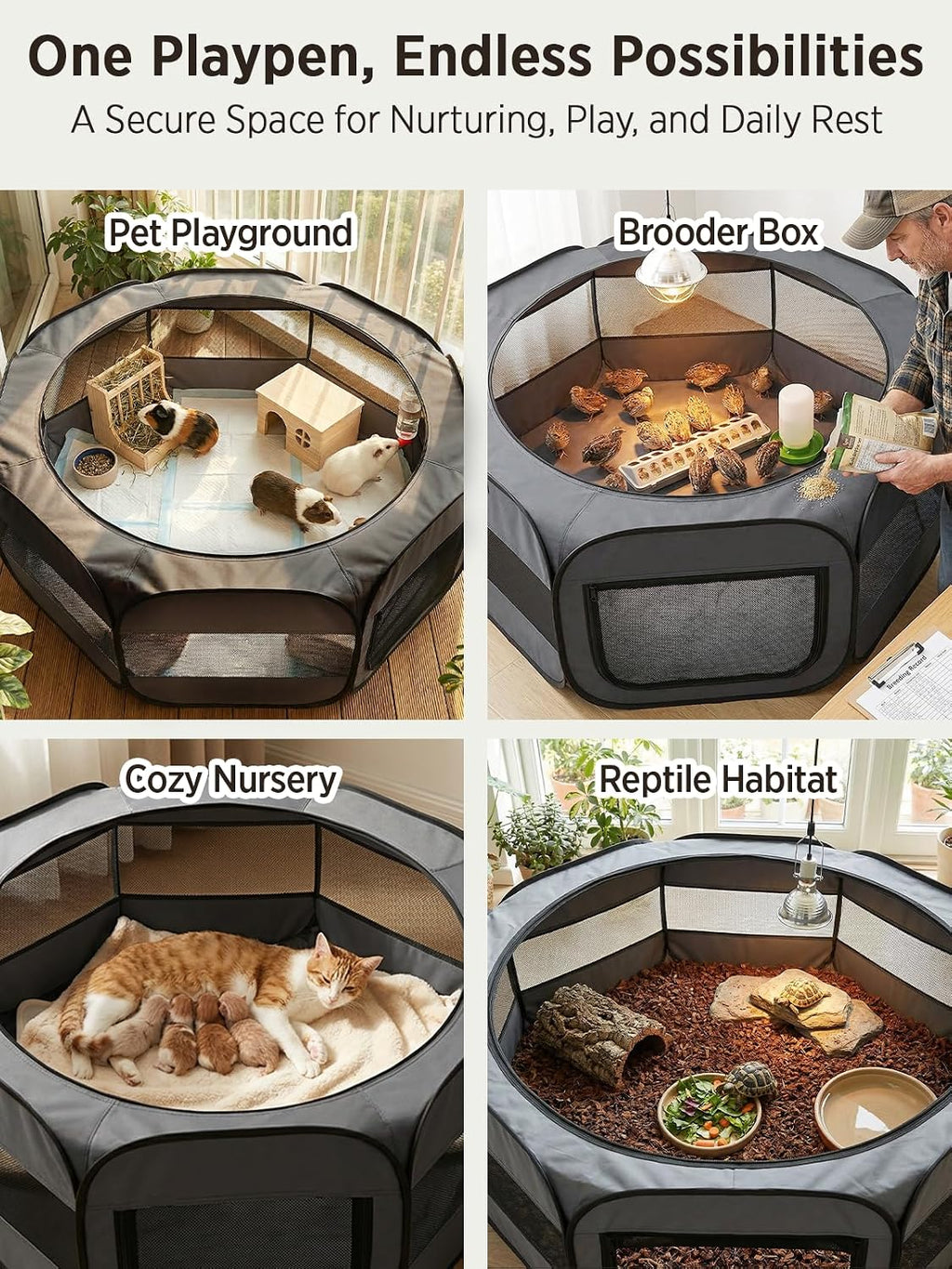 UWE Extra Large Small Animal Playpen, Waterproof Foldable Pet Pen,Dark Grey