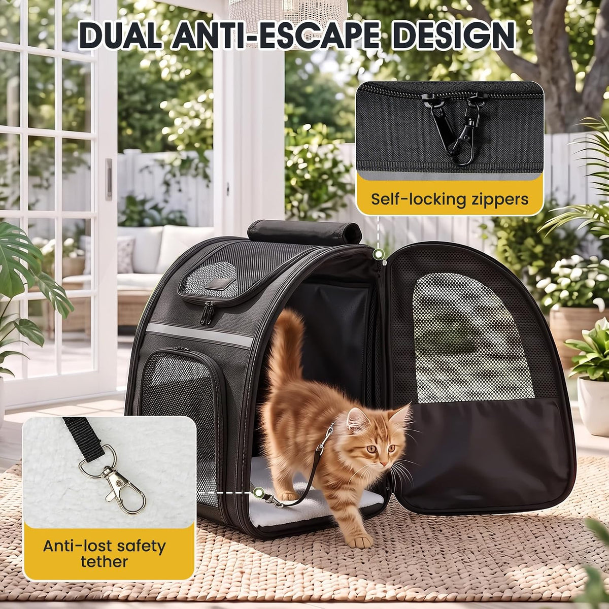 Cat Carrier Backpack Expandable Pet Carrier with Breathable Window (Black)