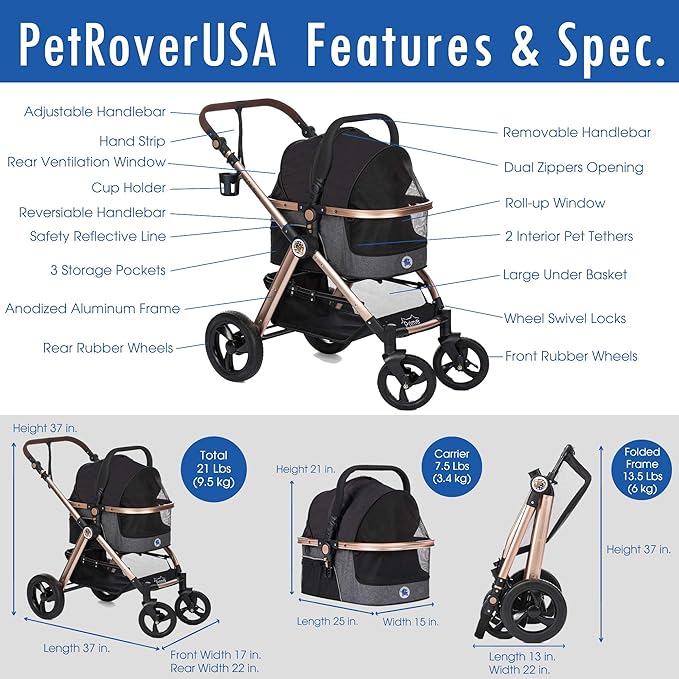 HPZ Pet Rover Prime 3-in-1 Luxury Dog/Cat Stroller - Image 7
