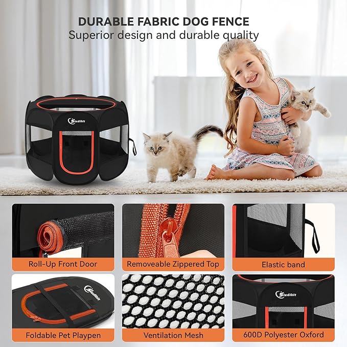 Black Dog Cat Playpen, Puppy Pet Playpen Indoor - Image 4