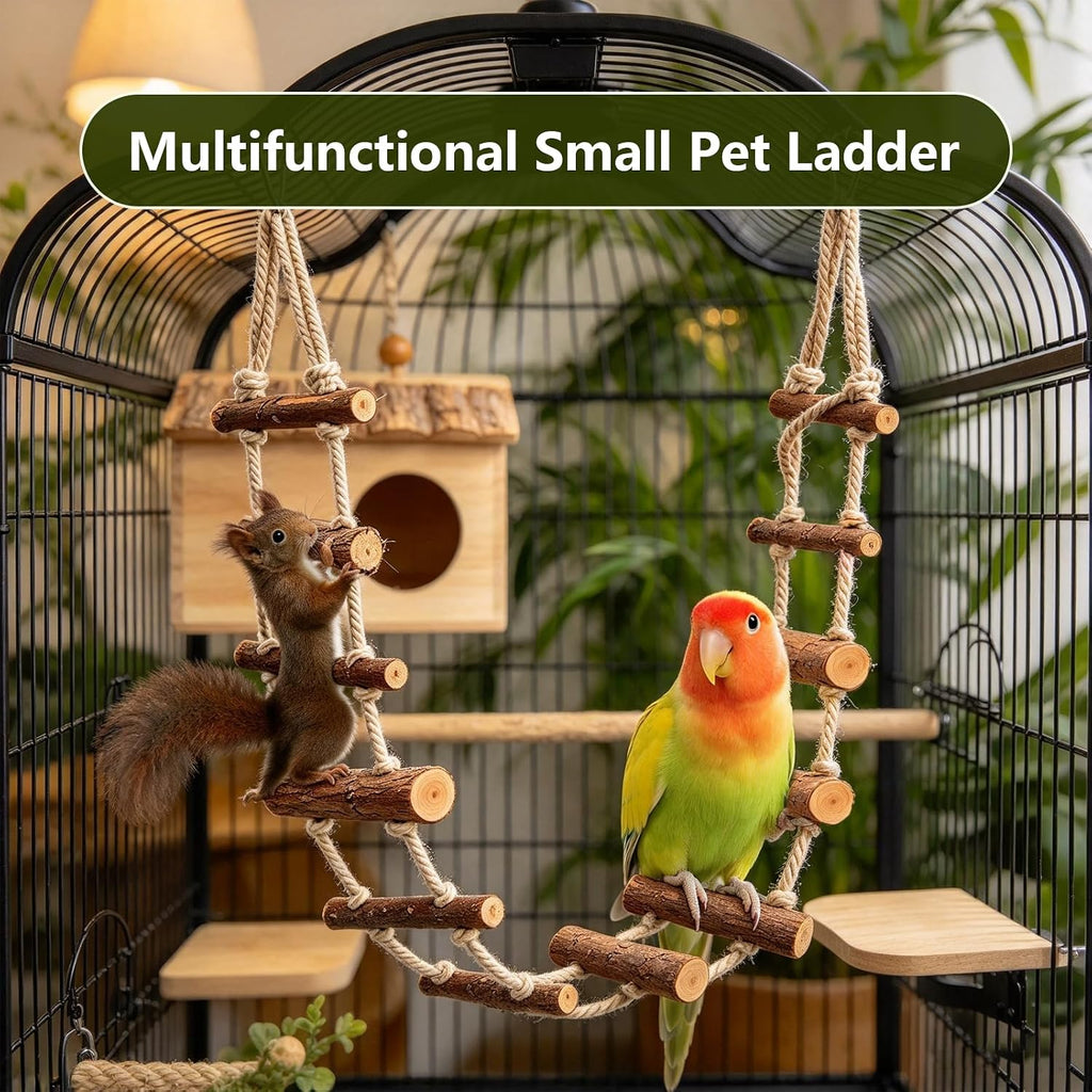 Hamster Climbing Ladder Long, 39.4in Pet Hanging Rat Climbing Toy, Wooden Hamster Suspension Bridge with Hooks, Climbing Rope Rat Bird Bridges for Cage, Sugar Gliders