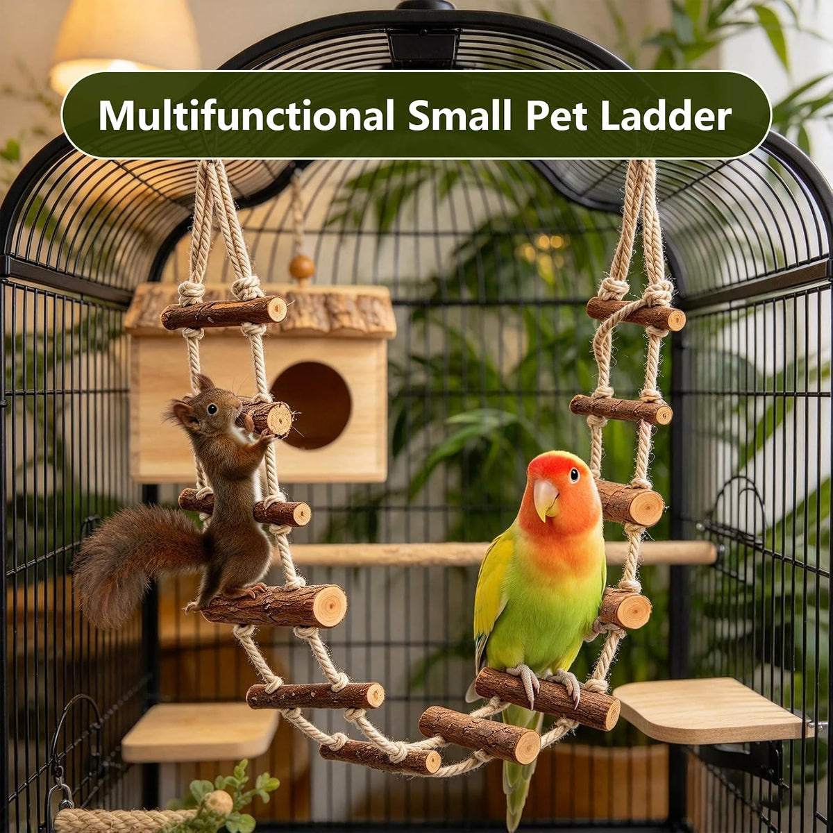 Hamster Climbing Ladder Long, 39.4in Pet Hanging Rat Climbing Toy, Wooden Hamster Suspension Bridge with Hooks, Climbing Rope Rat Bird Bridges for Cage, Sugar Gliders