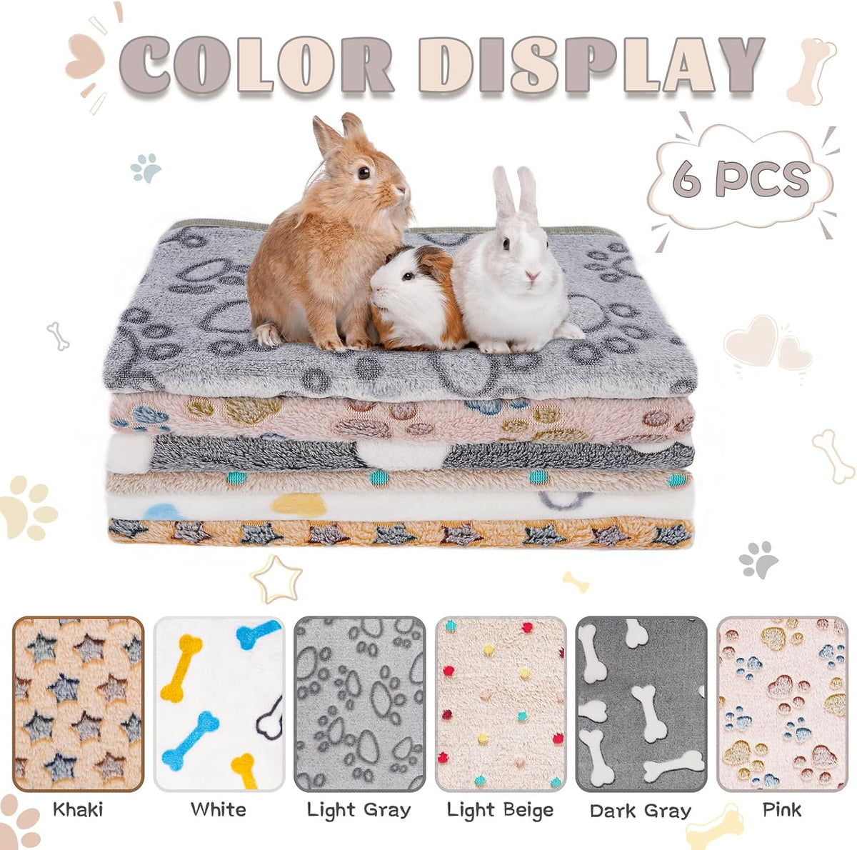6 Pack Guinea Pigs Fleece Blankets, Soft Plush Mats for Rabbits Hamsters, Washable Small Pet Cage Bedding, Cozy Burrow & Snuggle Cover for Puppies Kittens Travel (26 x 14 Inch, Dark Color)