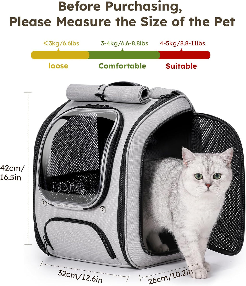 Pecute Cat Backpack Carrier,TPU Leather Dog Backpack,Ergonomic,Light Gray