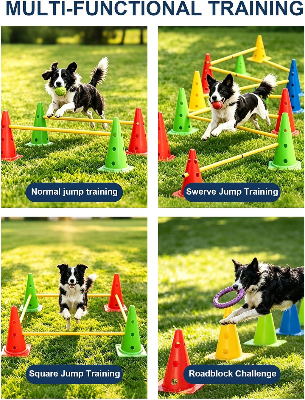 Dog Agility Training Hurdle Cone Set, Adjustable Dog Agility Equipment Obstacle Course Backyard Equipment for Pet Exercise 6 Set