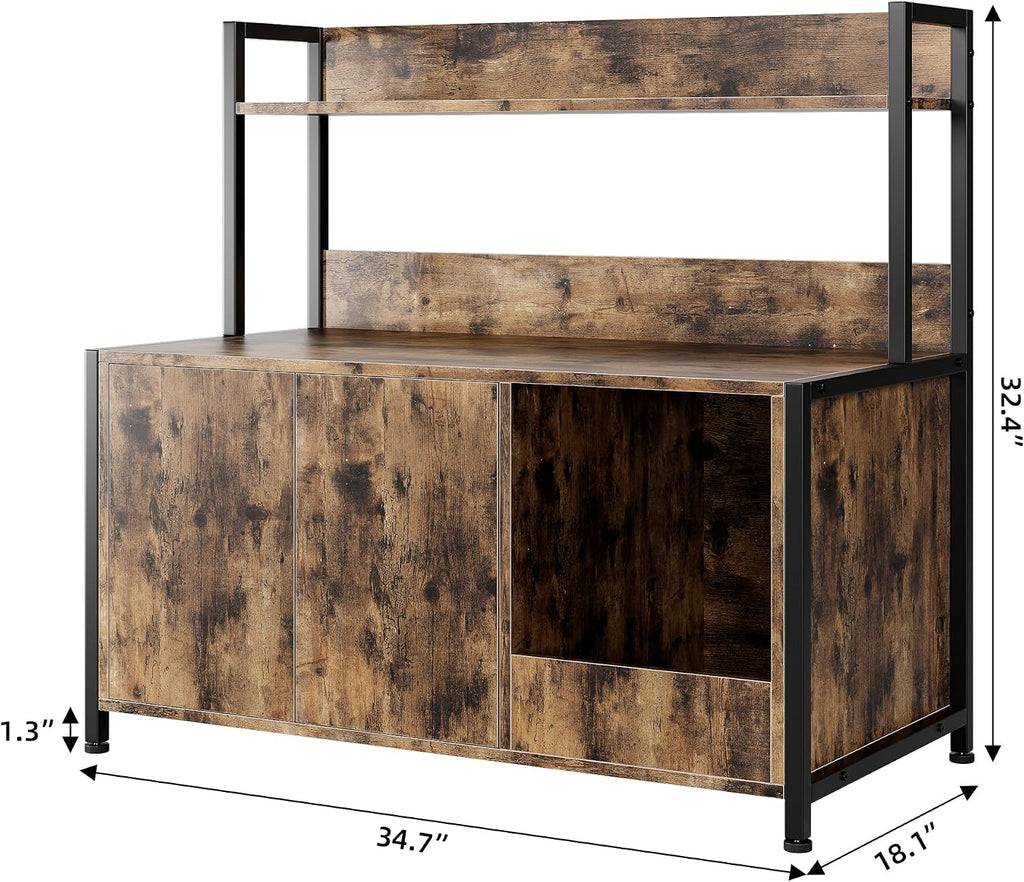 GarveeHome Litter Box Enclosure, Cat Litter Box Furniture with Removable Divider, Large Hidden Litter Box Furniture, Wooden Cat House, End Side Table, Rustic Brown