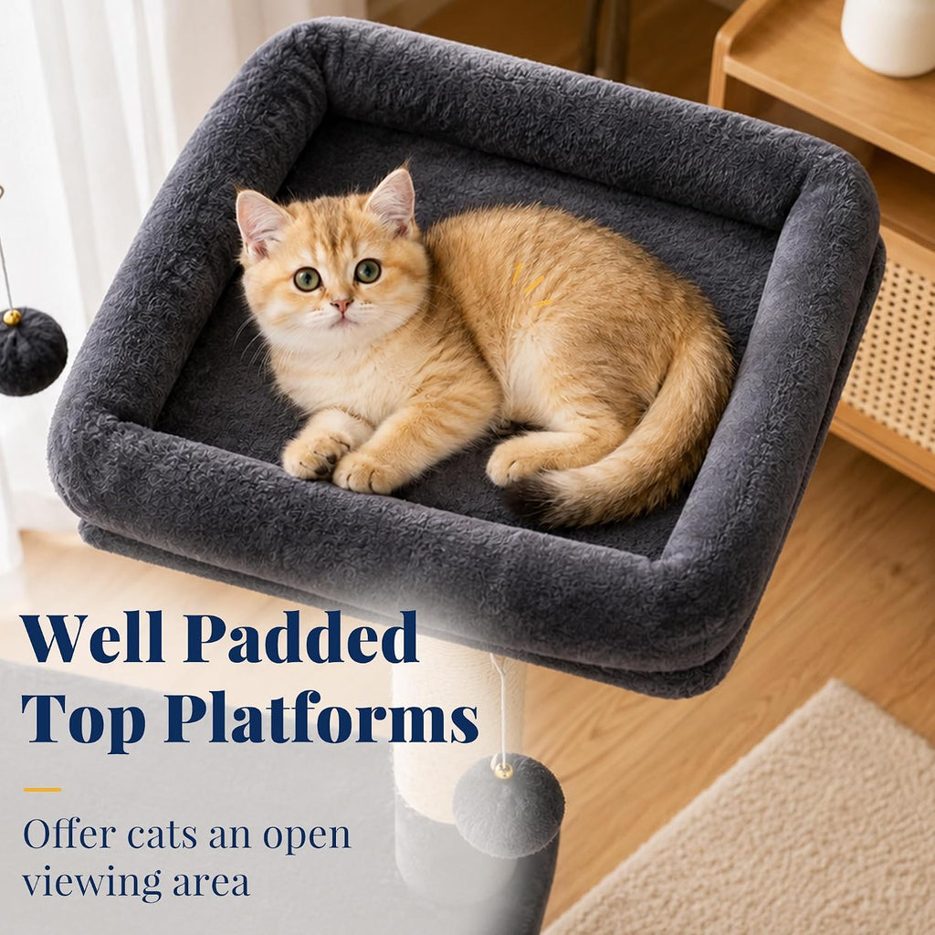 Hey-brother Cat Tree Tower with Padded Platform Bed, Hammock, MPJ019-SG