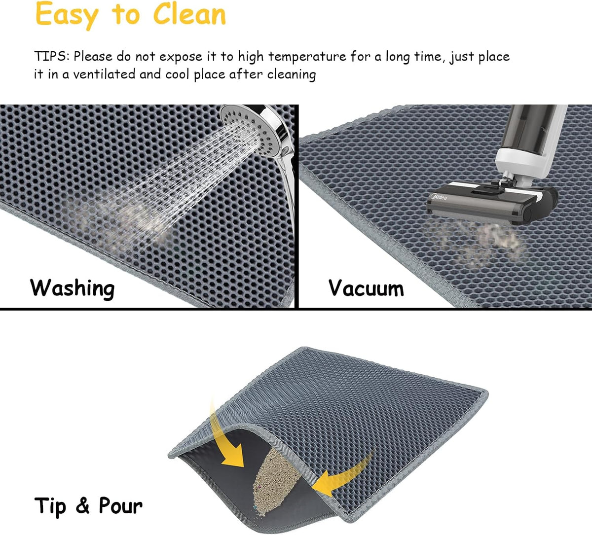 Cat Litter Mat, Litter Box Mat, Large Double Layer Waterproof Proof Trapping mat, Non-Slip Design, Kitty Litter Rug, Cat Supplies, Easy to Clean, 24x15 Inch, Grey, Pack of 1