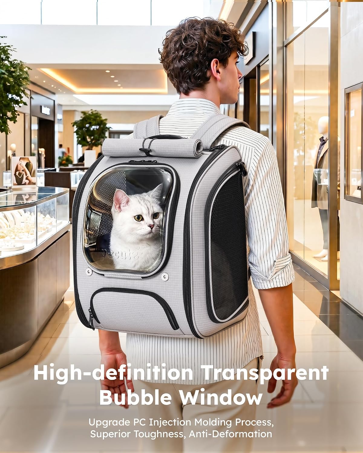 Pecute Cat Backpack Carrier,TPU Leather Dog Backpack,Ergonomic,Light Gray