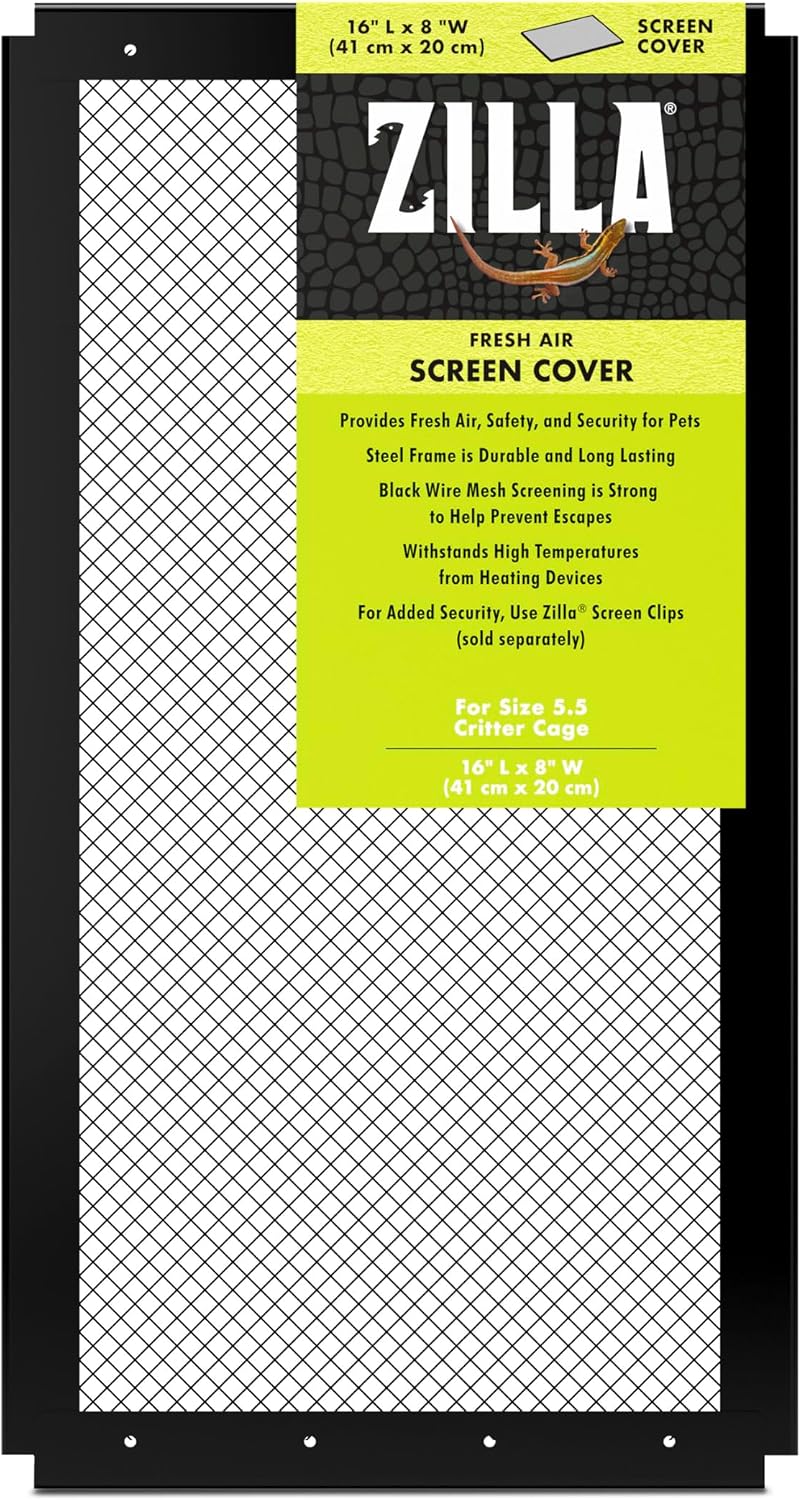 Zilla Fresh Air Screen Cover, Secure and Durable Metal Mesh Cover for Reptile Terrariums, 16 x 8 inches
