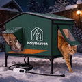 Extra Large PU Leather Heated Cat House for Outside, Waterproof Cat Houses for Outdoor Cats with Heating Pad & Escape Door, Elevated Feral Cat House for Outdoor Cats, 27.95 x 18.9 x 16.5 in (Green)