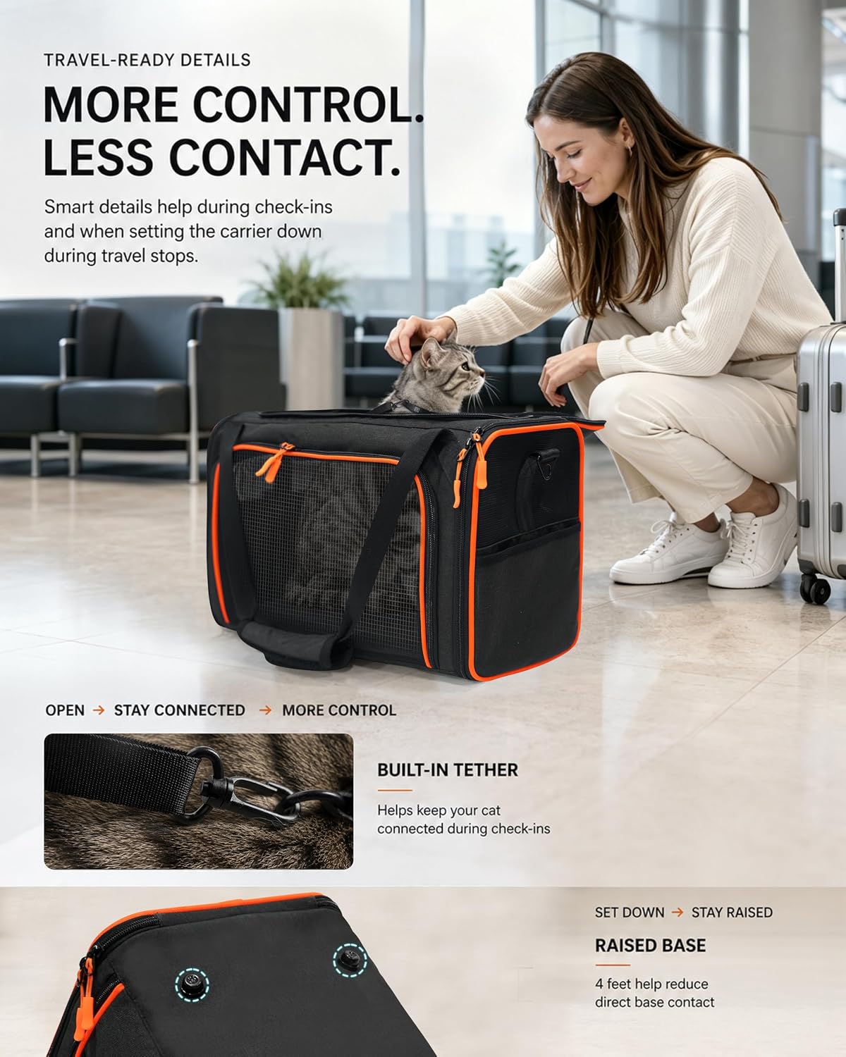 Airline Approved Expandable Soft-Sided Pet Carrier (Orange Black).