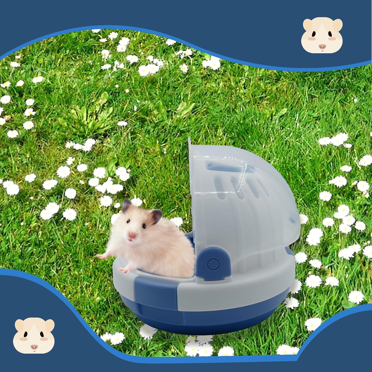 Hamster Carrier Cage Portable Cages Small Animals Carry Travel Case with Water Bottle Plastic Breathable Guinea Pig Outgoing Cage for Dwarf Hamster Ferret Chinchillas Hedgehog (Blue)