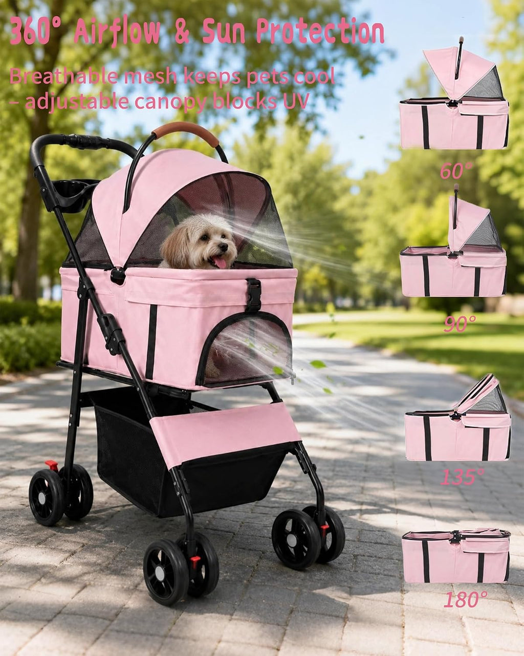 Pet Stroller, 3 in1 Foldable Dog Cat Stroller with Detachable Carrier-35lbs