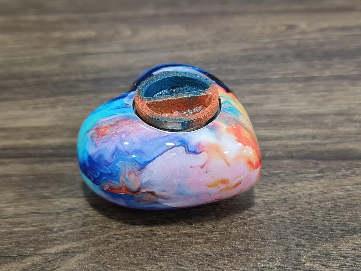 eSplanade Metal Mini Cremation Urn Heart-Shaped Keepsake Memorial Jar Pot Container | Small Urn for Funeral Ashes Burial | Wave Textured Metal Keepsake with Stand | Multicolor - 2.75" Inches