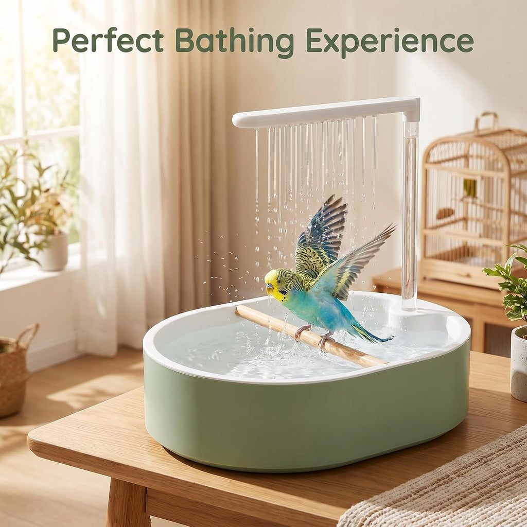 Automatic Bird Bath for Cage, Bird Shower Bath with Circulating Water Fountain & USB Pump, Large Parakeet Shower Bath for Parrot Budgies Cockatiels Conures Lovebirds African Grey