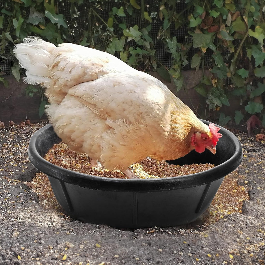 3 Pack Rubber Feed Pan, 8 Quart Large Horse Feed Bucket, Heavy Duty Rubber Water Bowl for Livestock, Stackable Chicken Dust Bath Tub for Pig Goat Dog Cat Farm Animal Feeding, 14.5'' x 4.5''