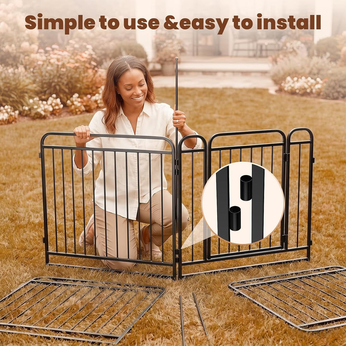 Fldofaves 8-Panel Dog Playpen Outdoor, 32" Height Metal Outdoor Dog Fence with gate for Large Medium Dogs, Secure Enclosure with Ground Stakes for Yard Lawn Camping