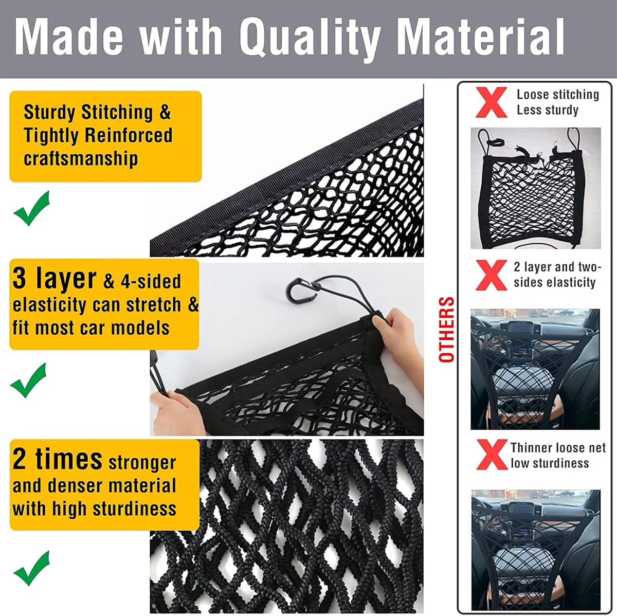 DYKESON Dog Car Net Barrier with Mesh Organizer, Pet Divider for Cars, SUVs