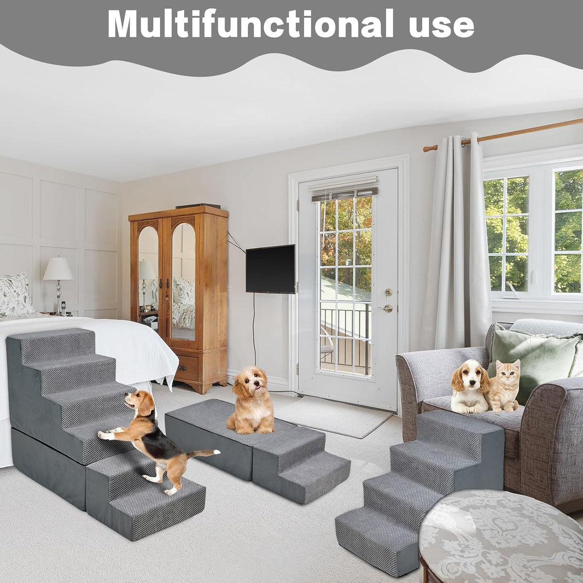 6-Step 35D Foam Dog Stairs Steps for High Beds 30-32" H