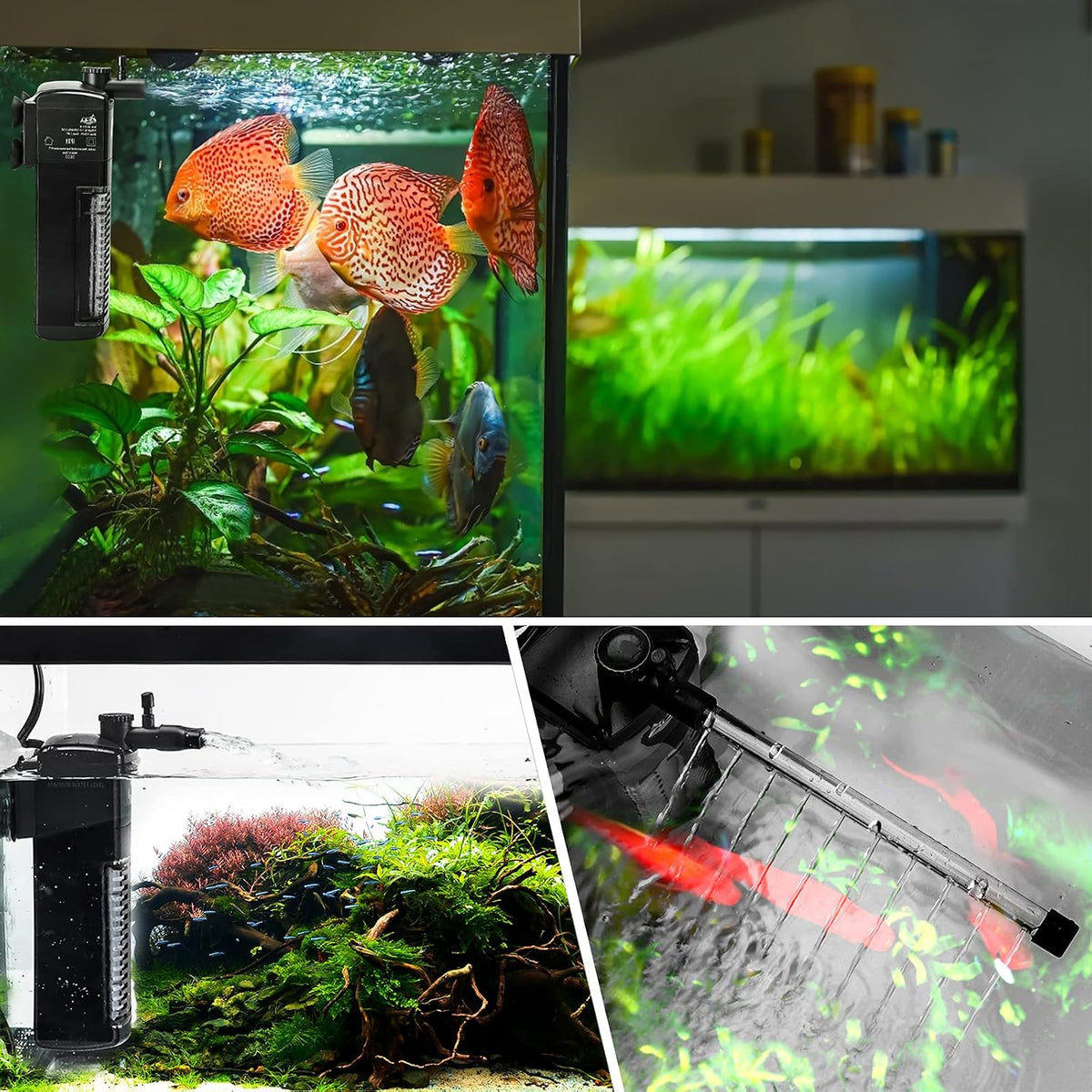 AQQA Aquarium Internal Filter Submersible Power Filter in-Tank with Adjustable Water Flow, Ultra Silent Sponge Filter for Fish Tank Water Crystal Clear