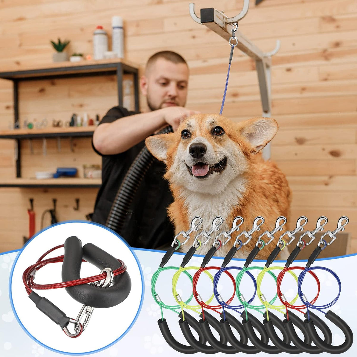 12 Pcs 4 Colors Dog Grooming Loop Noose Restraint Loops Long Noose for Pet Grooming Table Bath Tub Medium Large Small Dog Bathing Station
