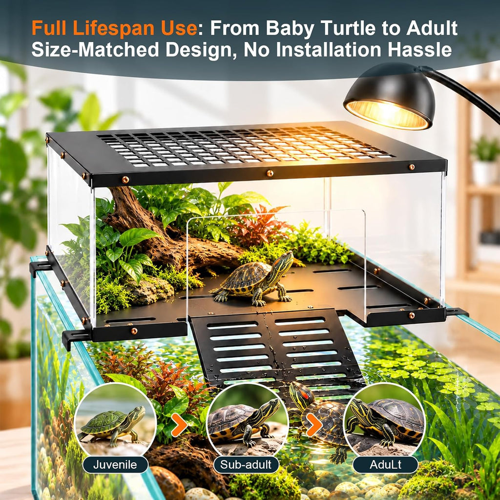 Turtle Basking Platform Fits 18‑20 Inch Wide Aquariums 304 Stainless Steel Non‑Slip Ramp Terrace, Aquascape‑Ready Reptile Basking Dock for Aquatic Turtles