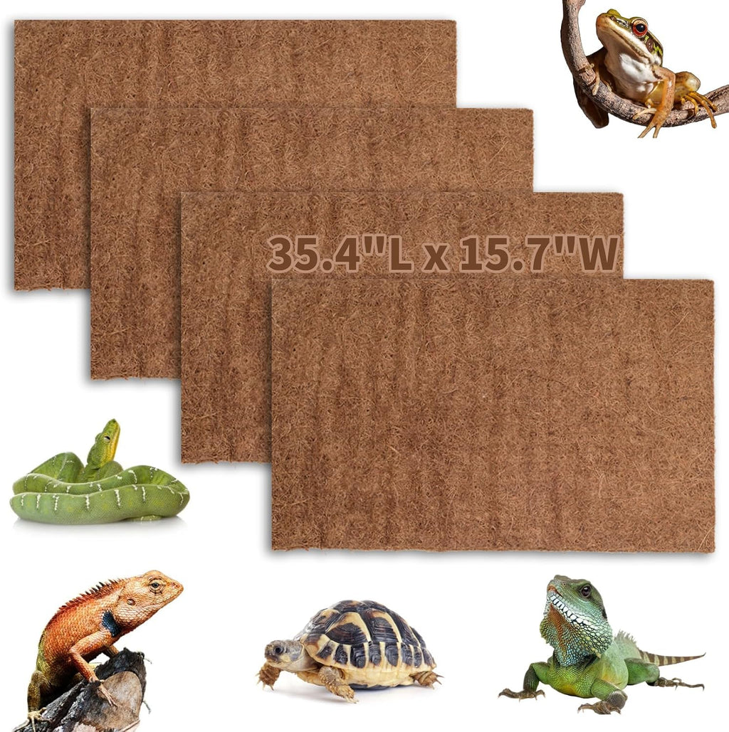Hamiledyi Reptile Carpet Natural Coconut Fiber Tortoise Carpet Mats 4PCS