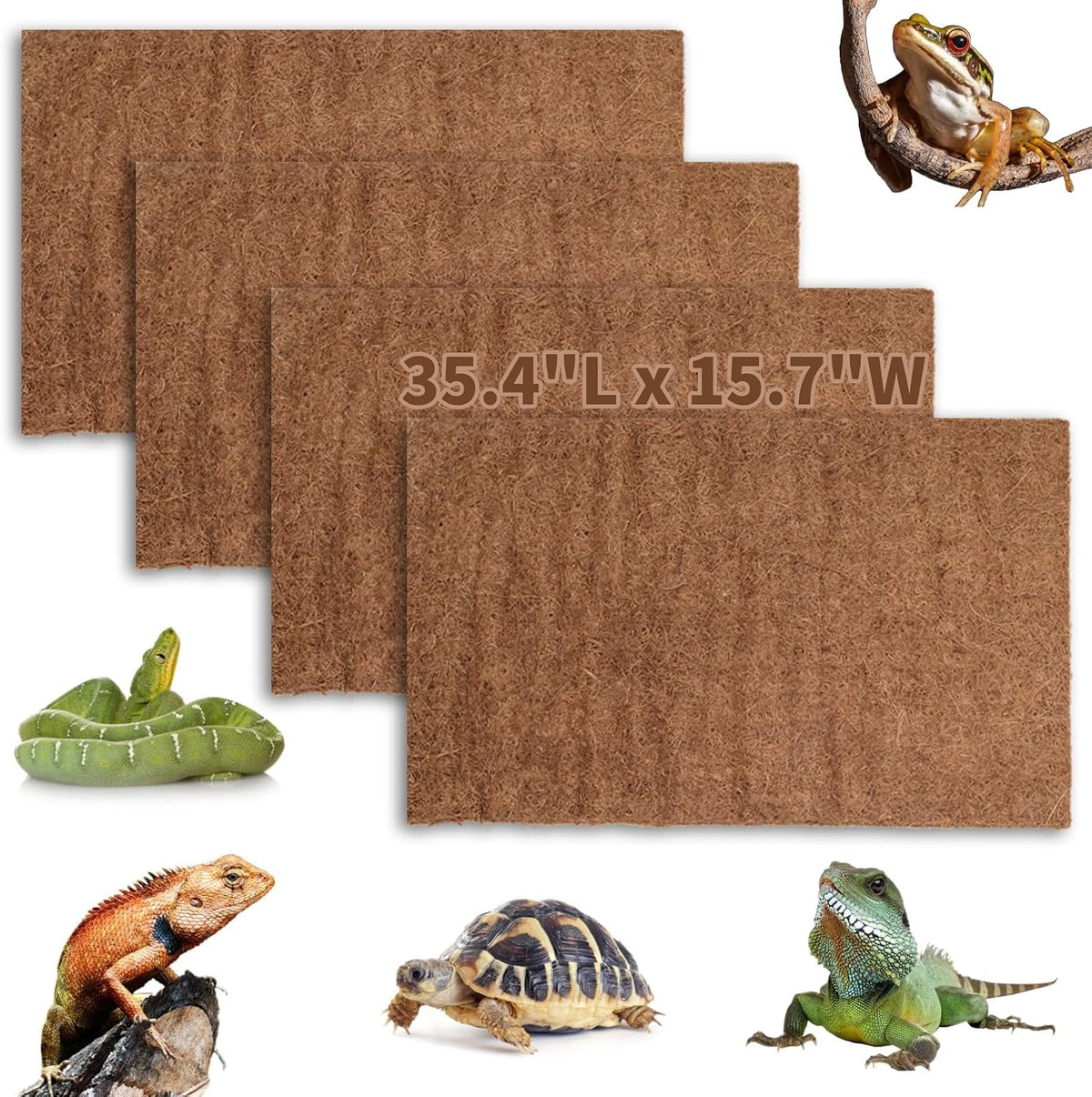 Hamiledyi Reptile Carpet Natural Coconut Fiber Tortoise Carpet Mats 4PCS