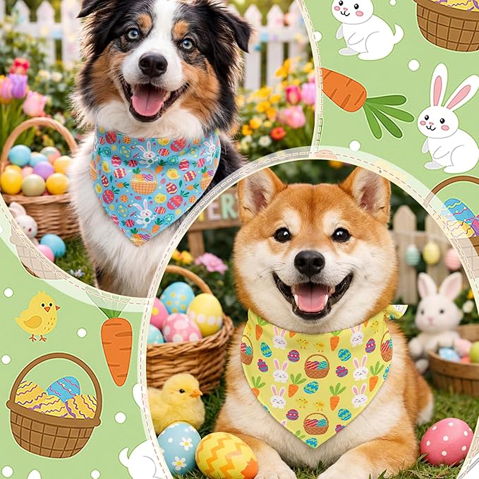 Abbylike 50 Pcs Easter Dog Bandanas Bulk Bunny Egg Carrot Bandanas - Image 2